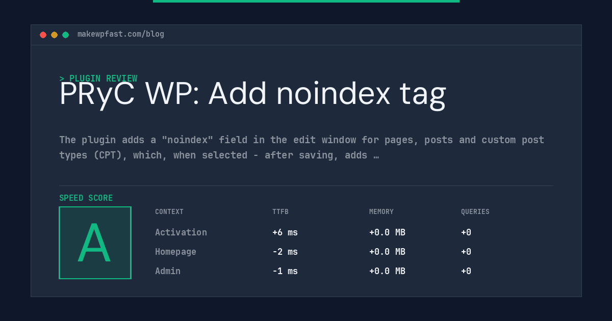PRyC WP: Add noindex tag - MakeWPFast