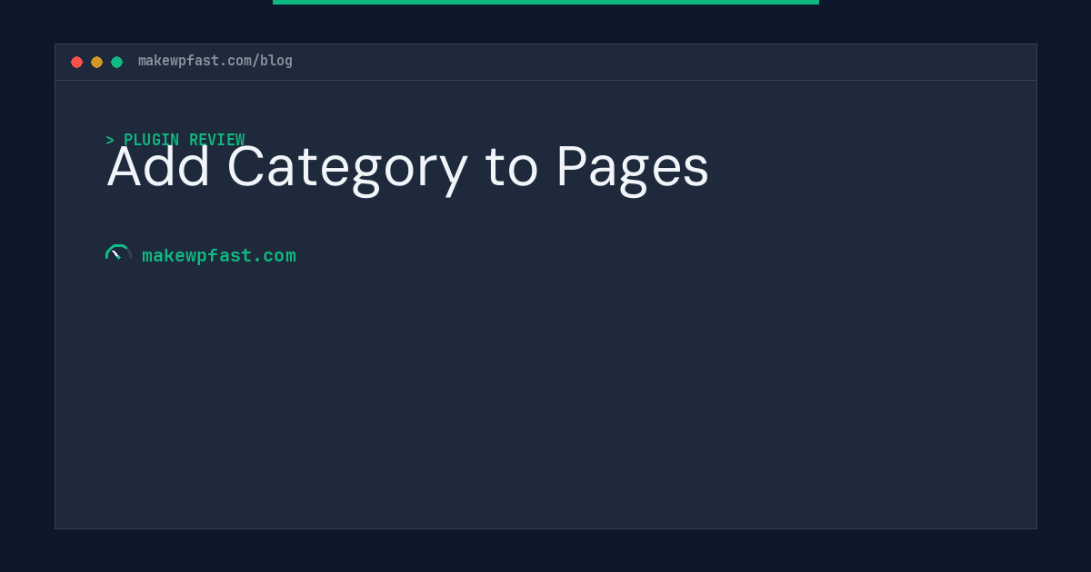 Add Category to Pages - MakeWPFast