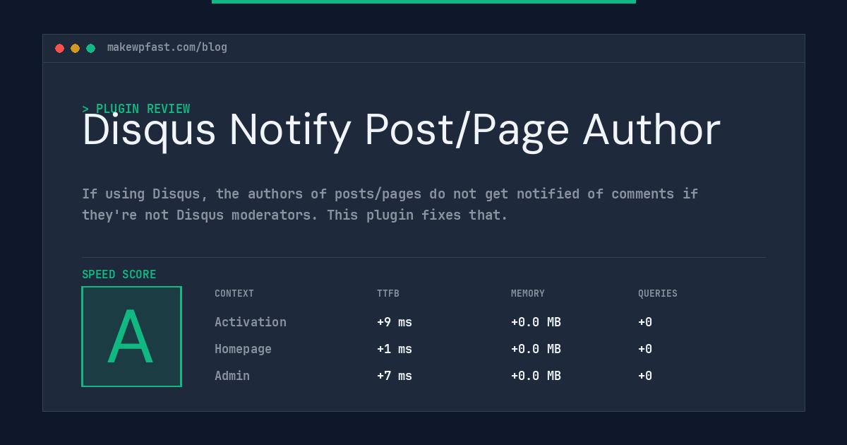 Disqus Notify Post/Page Author - MakeWPFast