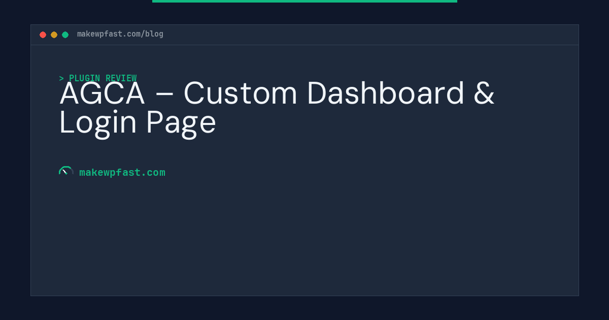AGCA – Custom Dashboard & Login Page - MakeWPFast