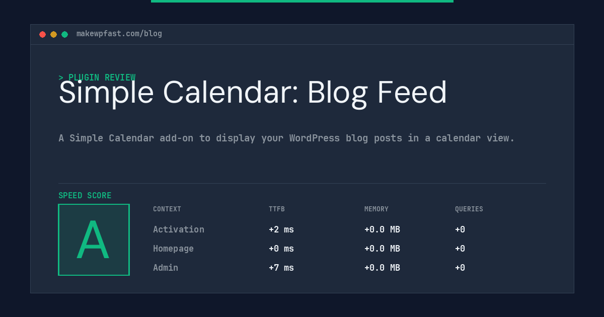 Simple Calendar: Blog Feed - MakeWPFast