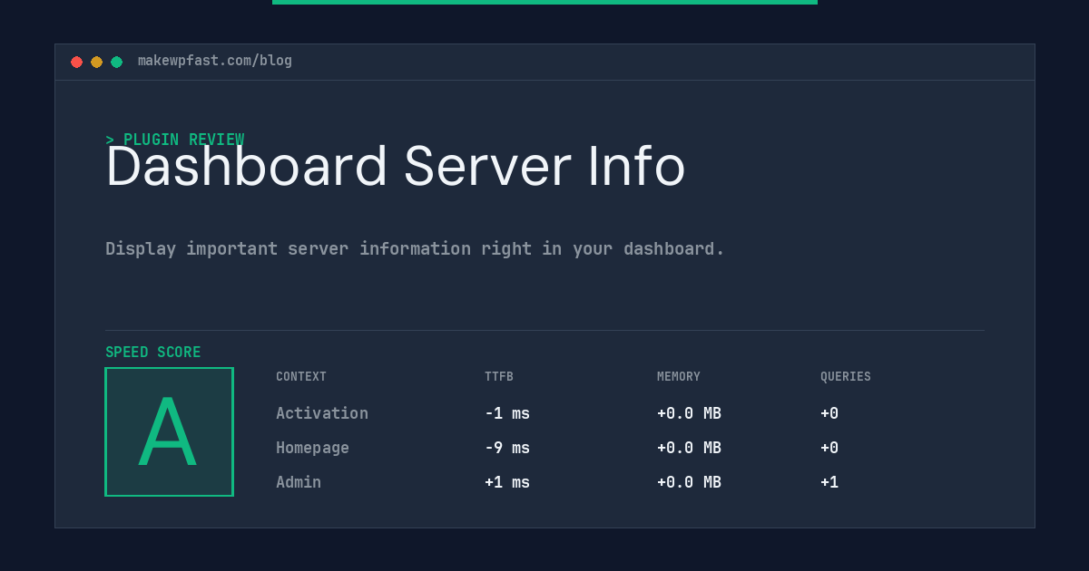 Dashboard Server Info - MakeWPFast