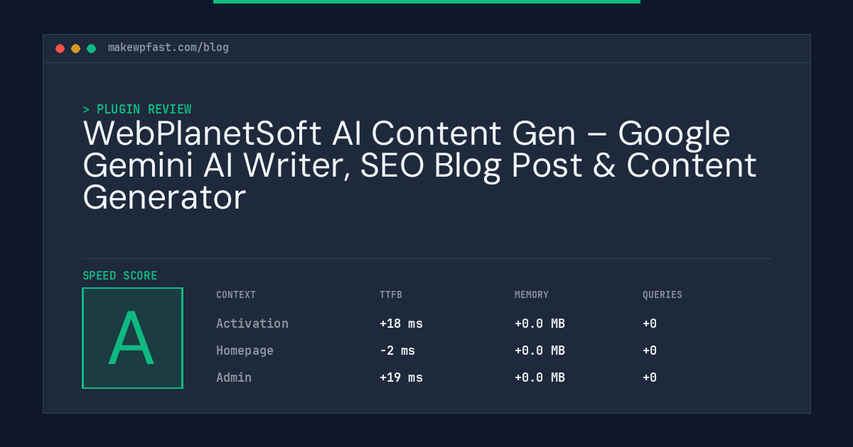 WebPlanetSoft AI Content Gen – Google Gemini AI Writer, SEO Blog Post & Content Generator - MakeWPFast