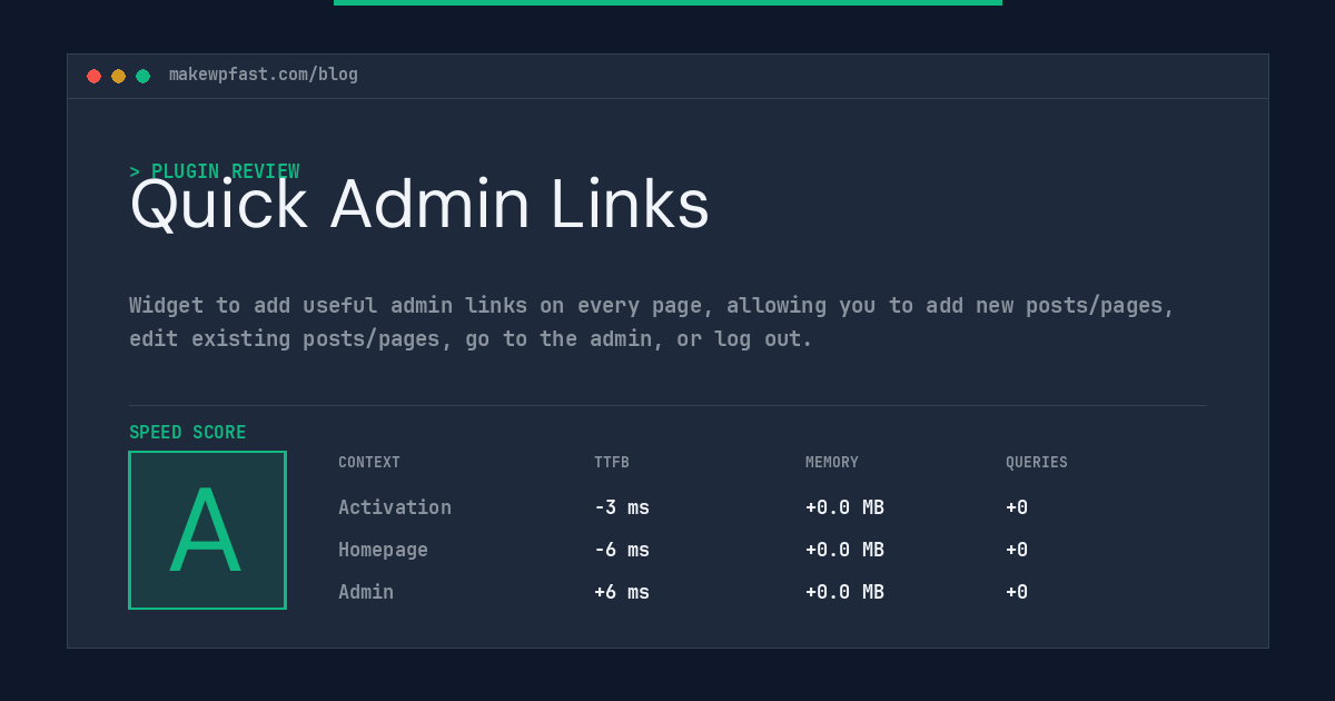 Quick Admin Links - MakeWPFast
