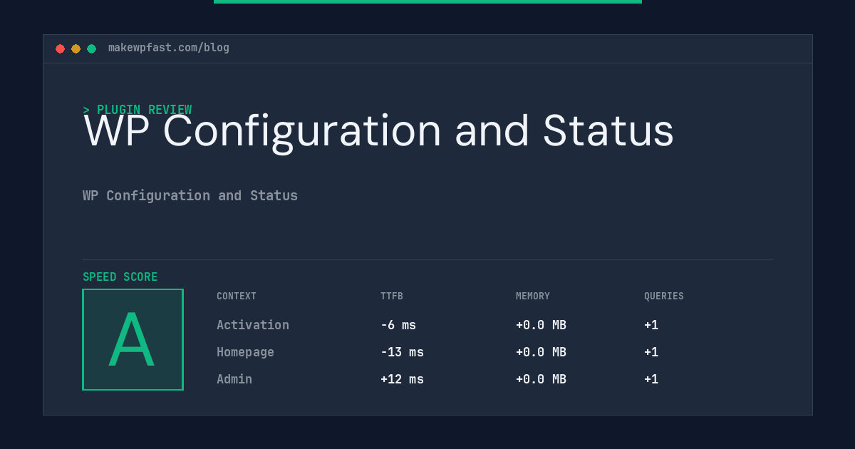 WP Configuration and Status - MakeWPFast