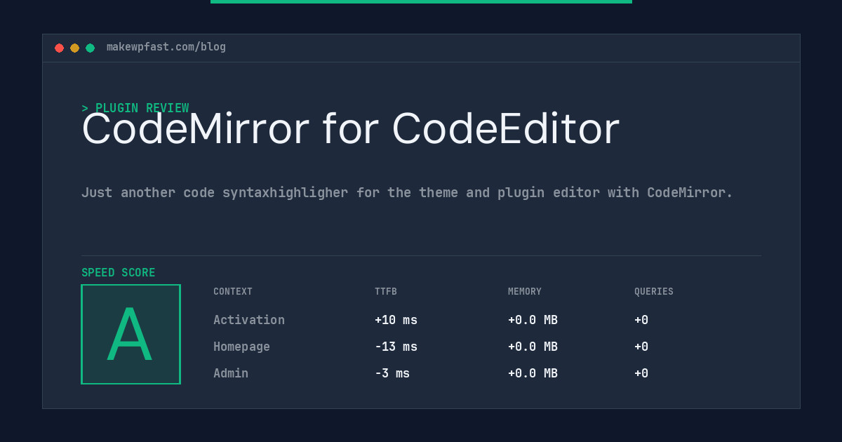 CodeMirror for CodeEditor - MakeWPFast