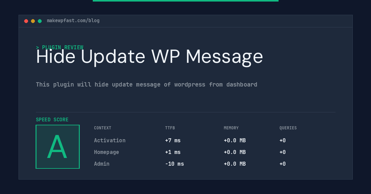 Hide Update WP Message - MakeWPFast
