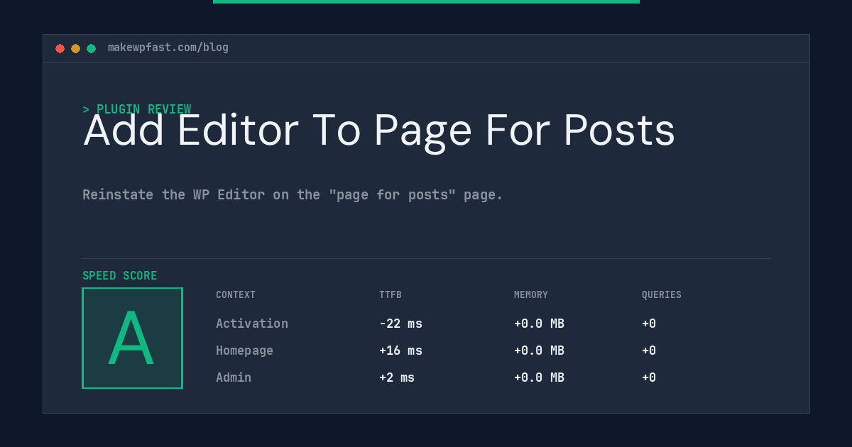 Add Editor To Page For Posts - MakeWPFast