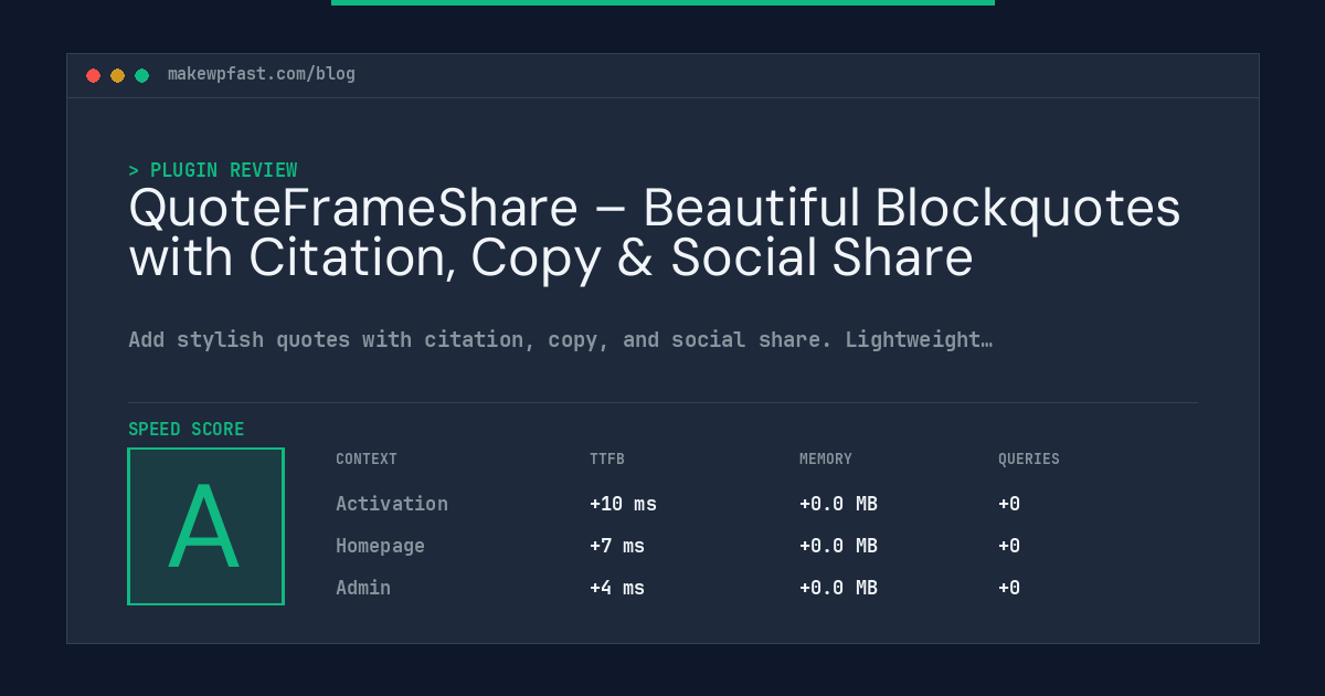 QuoteFrameShare – Beautiful Blockquotes with Citation, Copy & Social Share - MakeWPFast