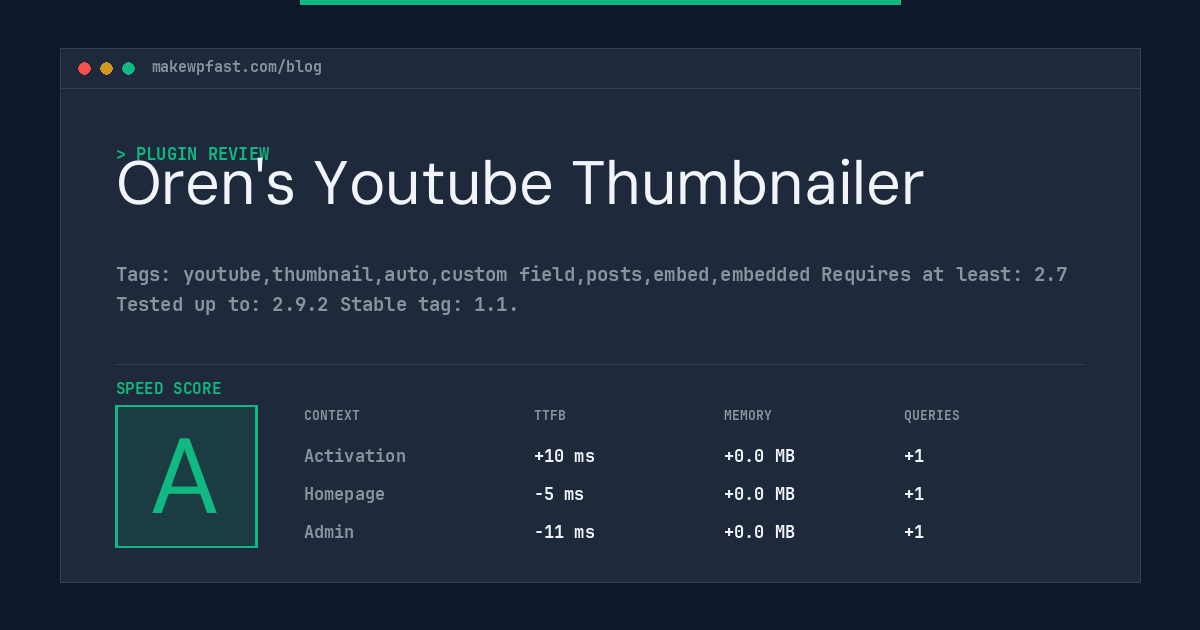Oren's Youtube Thumbnailer - MakeWPFast