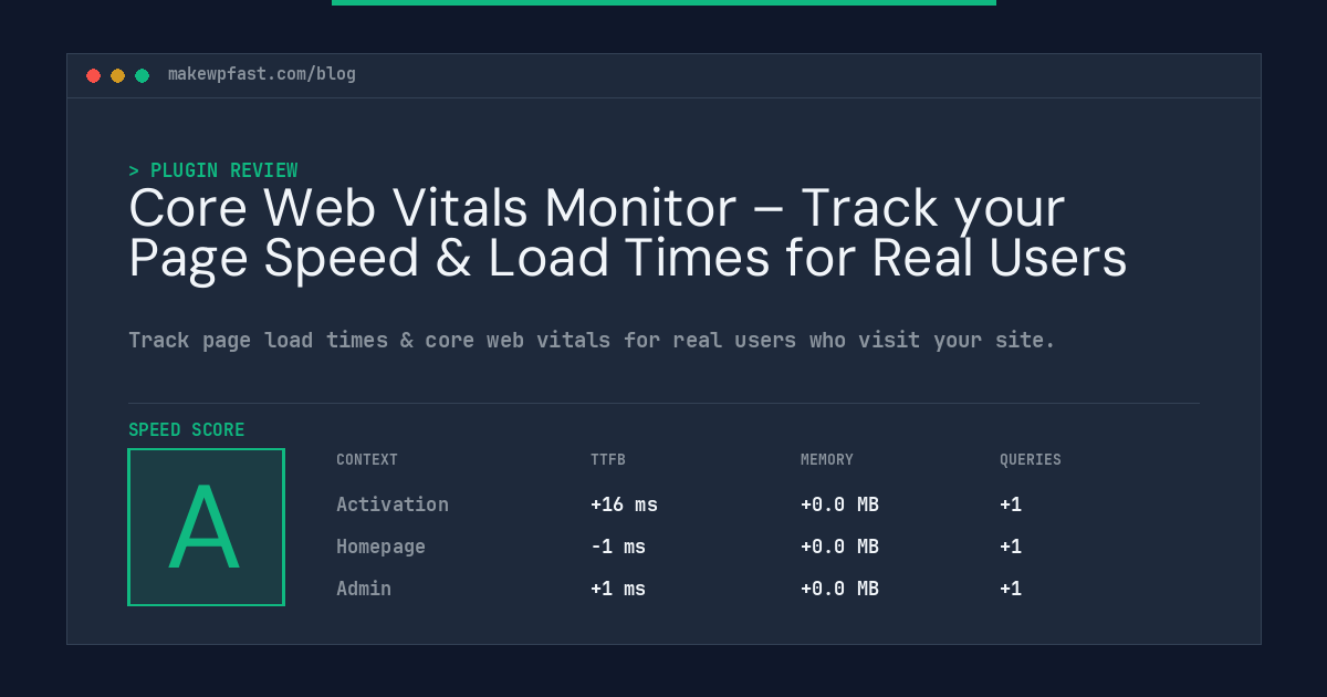 Core Web Vitals Monitor – Track your Page Speed & Load Times for Real Users - MakeWPFast