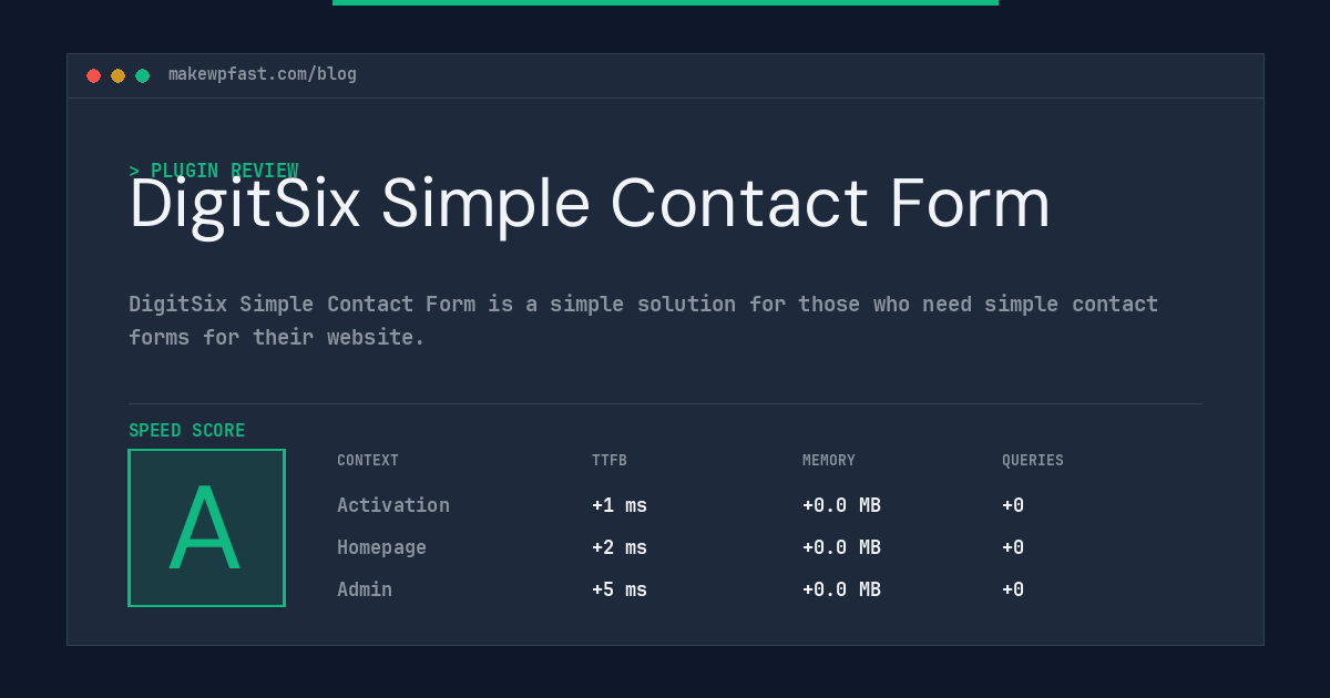 DigitSix Simple Contact Form - MakeWPFast