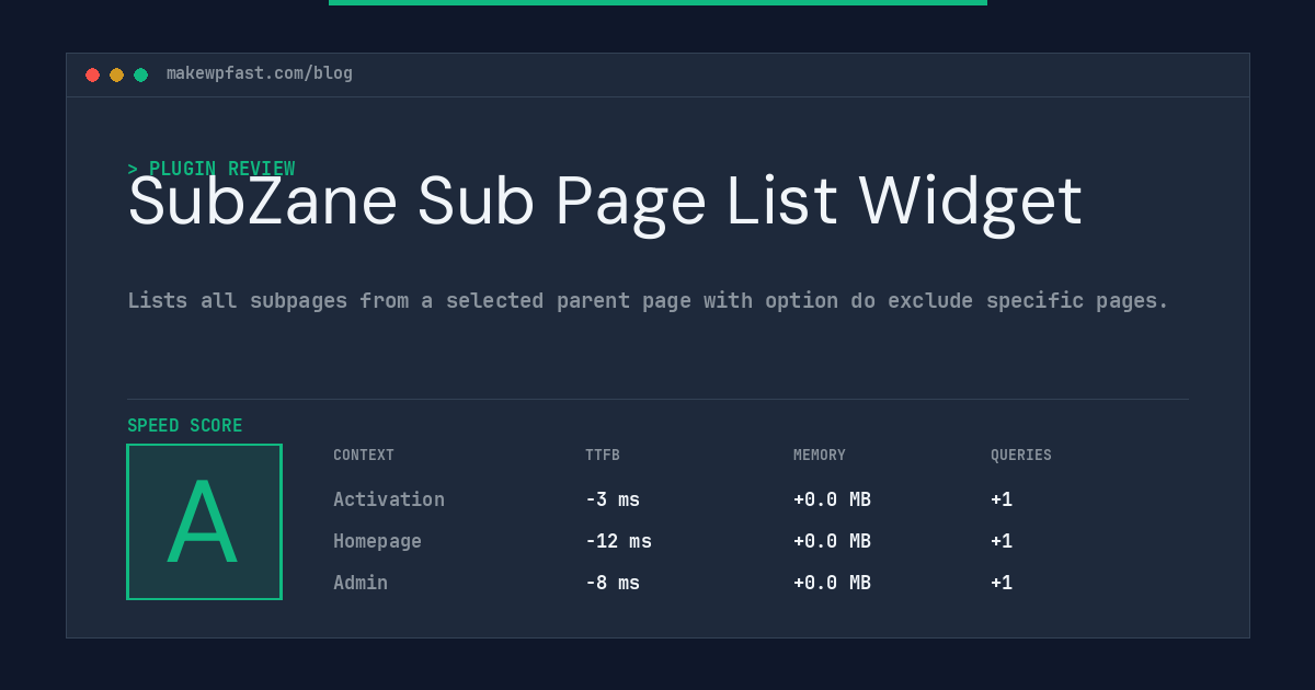 SubZane Sub Page List Widget - MakeWPFast
