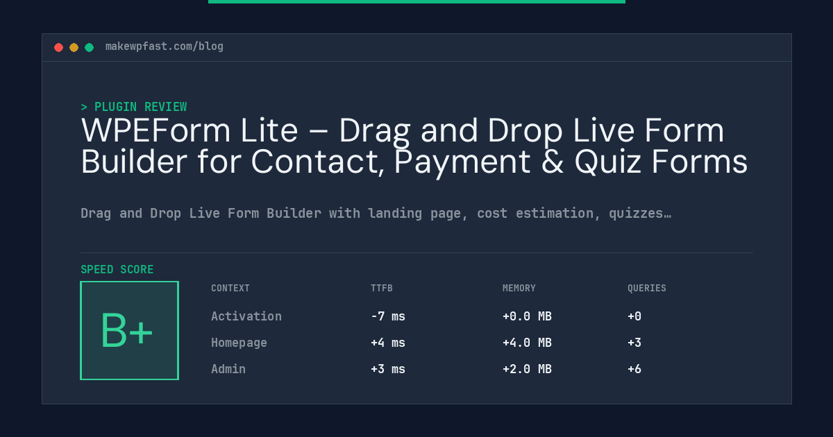 WPEForm Lite – Drag and Drop Live Form Builder for Contact, Payment & Quiz Forms - MakeWPFast