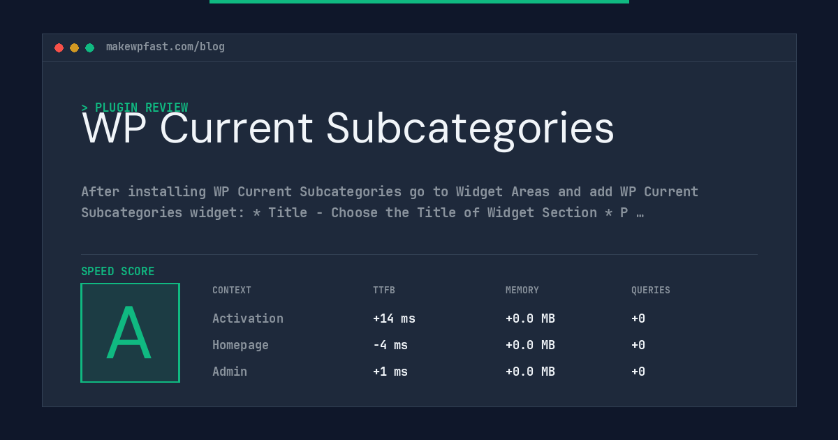 WP Current Subcategories - MakeWPFast
