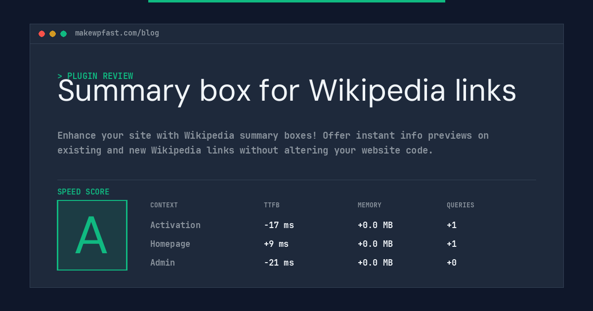 Summary box for Wikipedia links - MakeWPFast