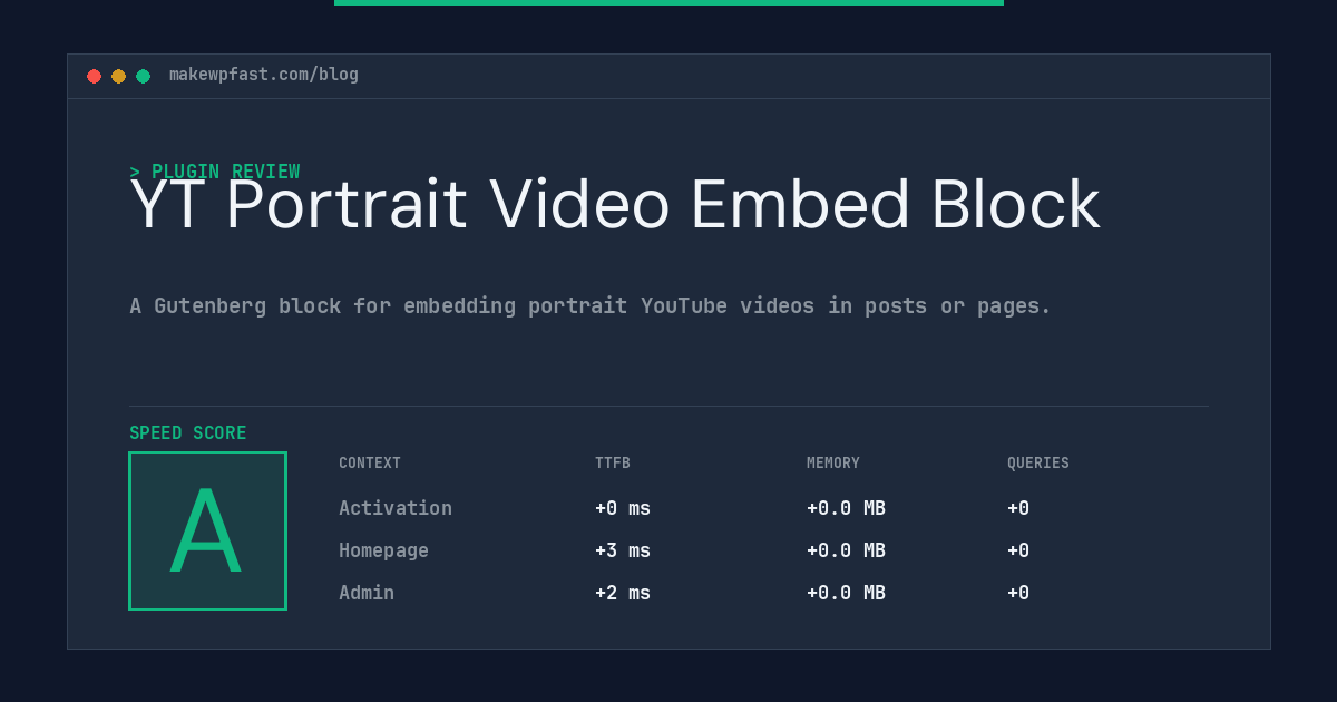 YT Portrait Video Embed Block - MakeWPFast