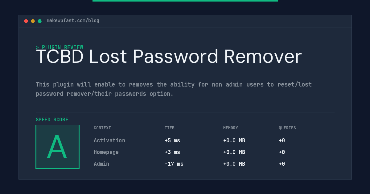 TCBD Lost Password Remover - MakeWPFast