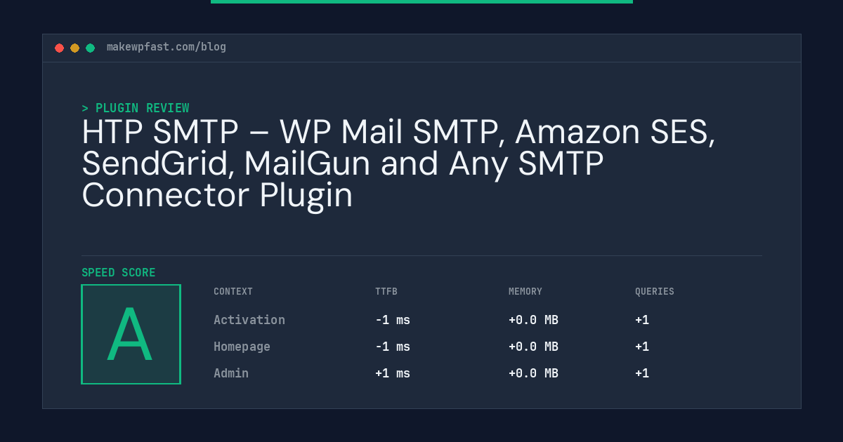 HTP SMTP – WP Mail SMTP, Amazon SES, SendGrid, MailGun and Any SMTP Connector Plugin - MakeWPFast