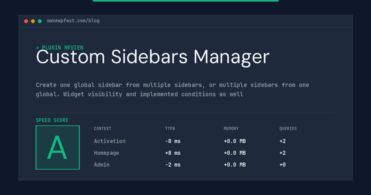 Custom Sidebars Manager - MakeWPFast
