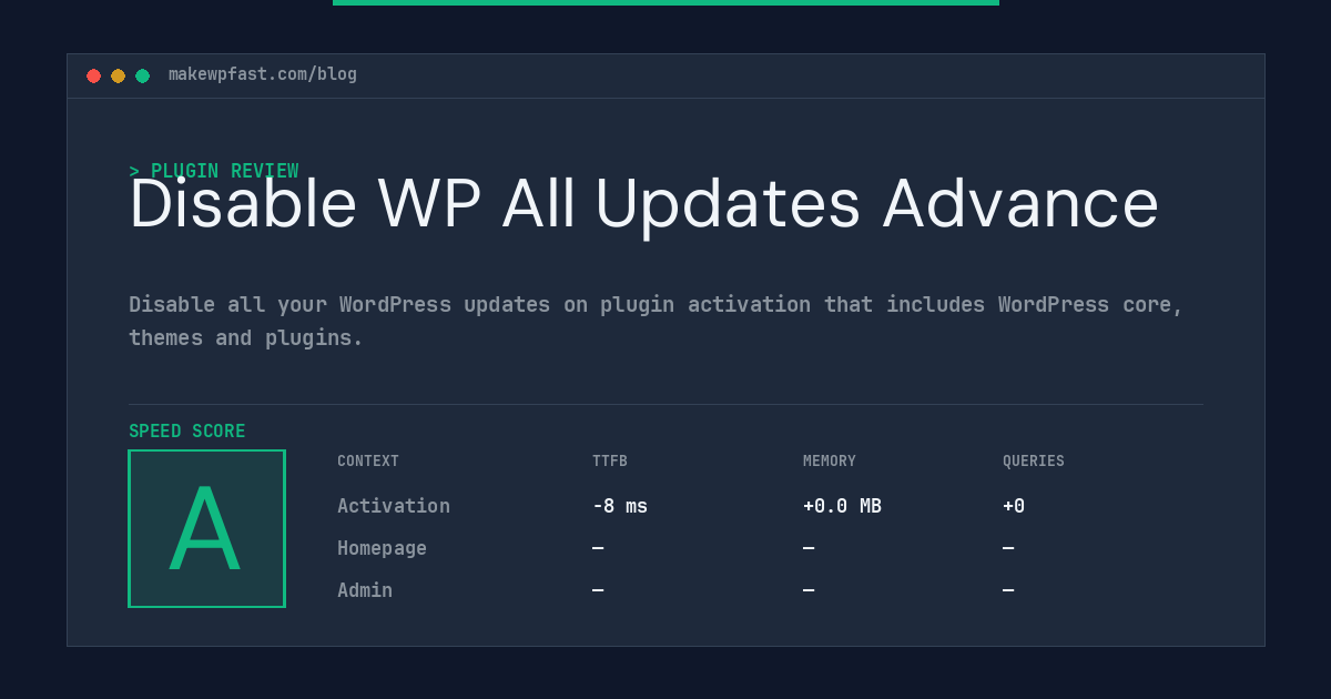 Disable WP All Updates Advance - MakeWPFast