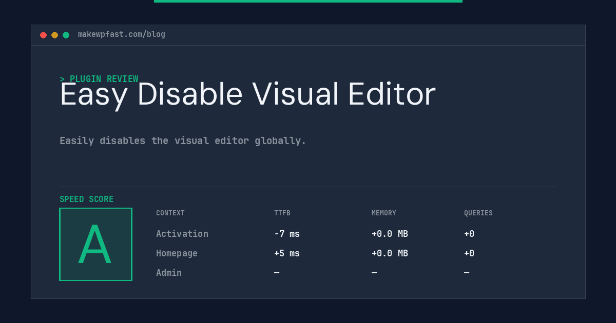 Easy Disable Visual Editor - MakeWPFast