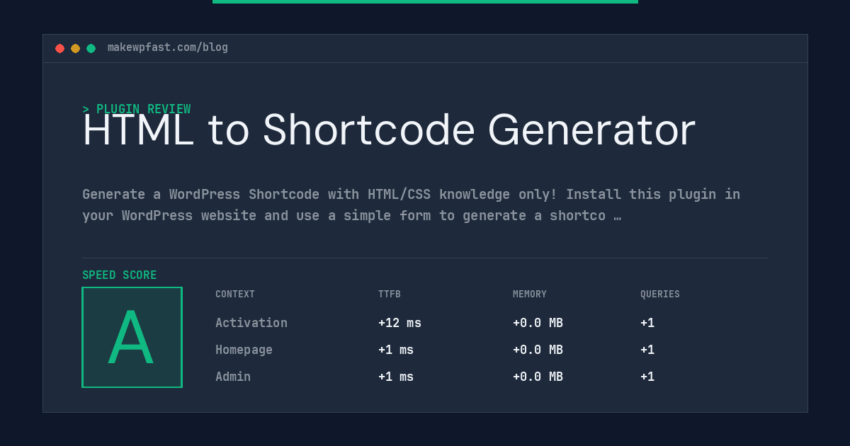 HTML to Shortcode Generator - MakeWPFast