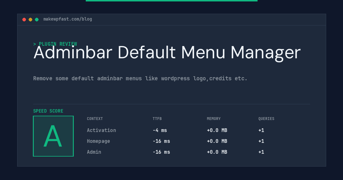 Adminbar Default Menu Manager - MakeWPFast