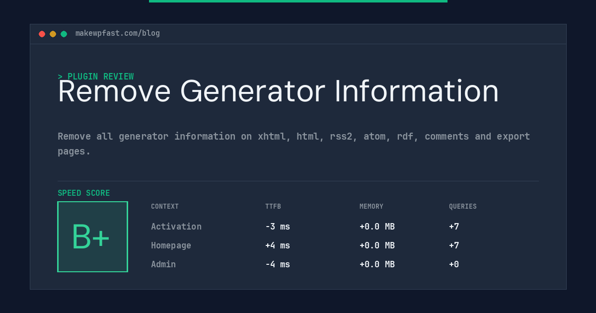 Remove Generator Information - MakeWPFast