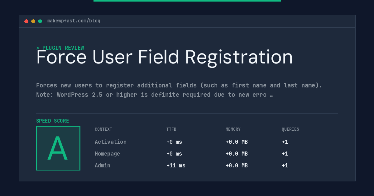 Force User Field Registration - MakeWPFast