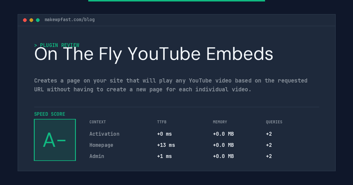 On The Fly YouTube Embeds - MakeWPFast