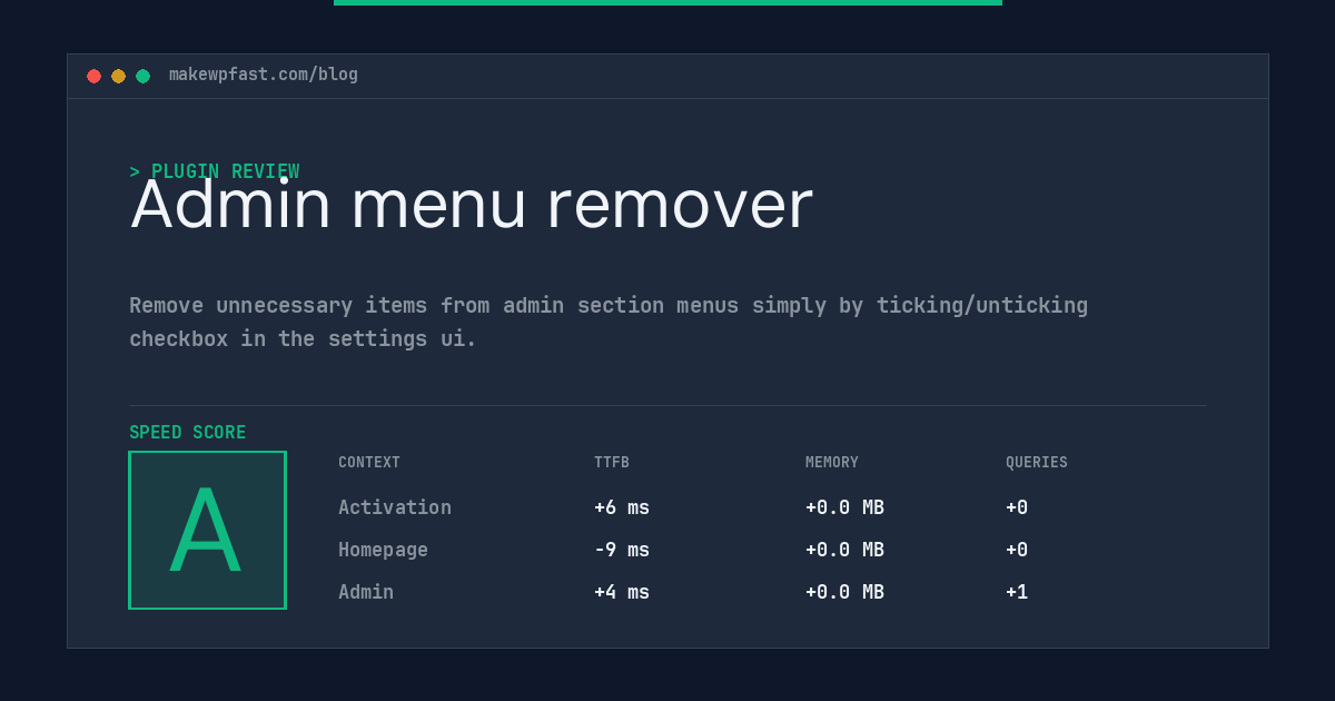 Admin menu remover - MakeWPFast