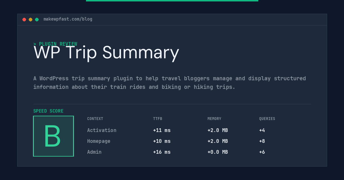 WP Trip Summary - MakeWPFast