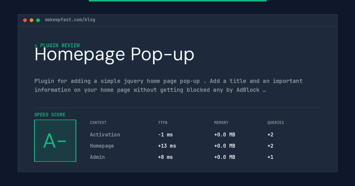Homepage Pop-up - MakeWPFast