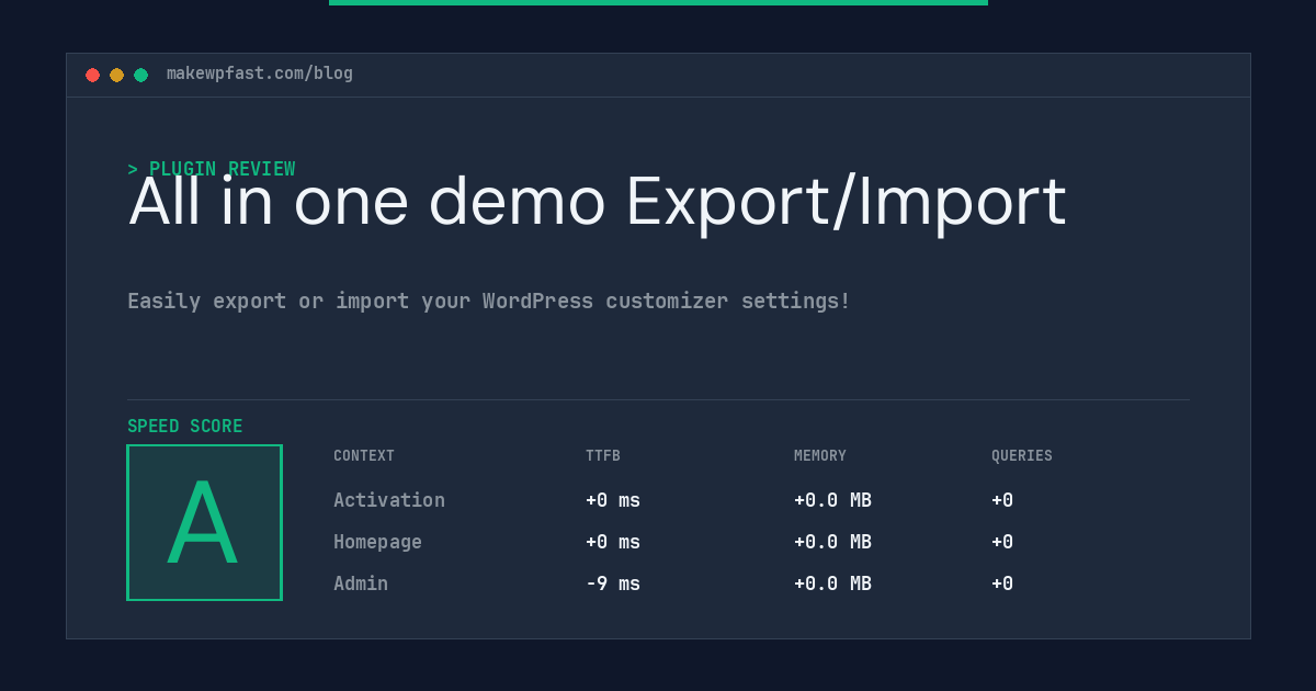 All in one demo Export/Import - MakeWPFast