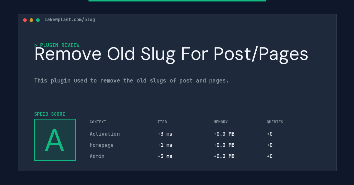 Remove Old Slug For Post/Pages - MakeWPFast