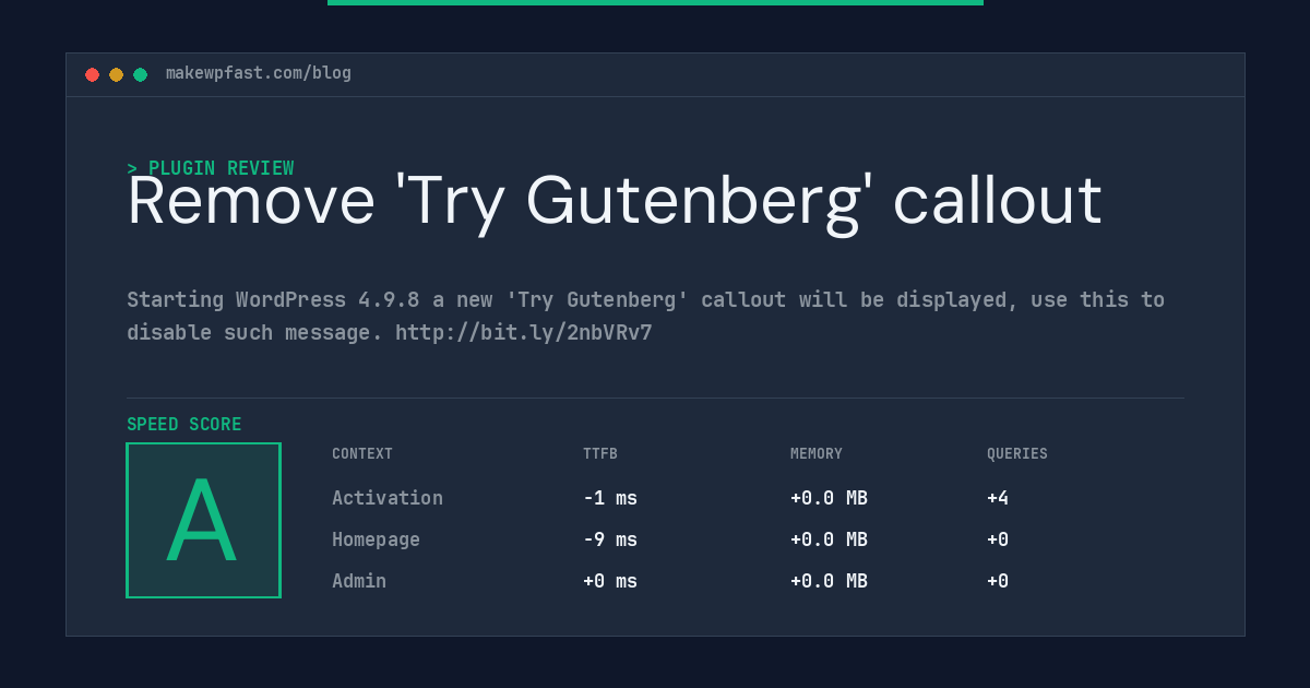 Remove 'Try Gutenberg' callout - MakeWPFast