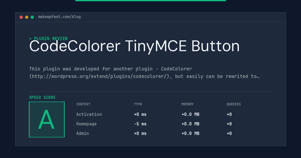 CodeColorer TinyMCE Button - MakeWPFast
