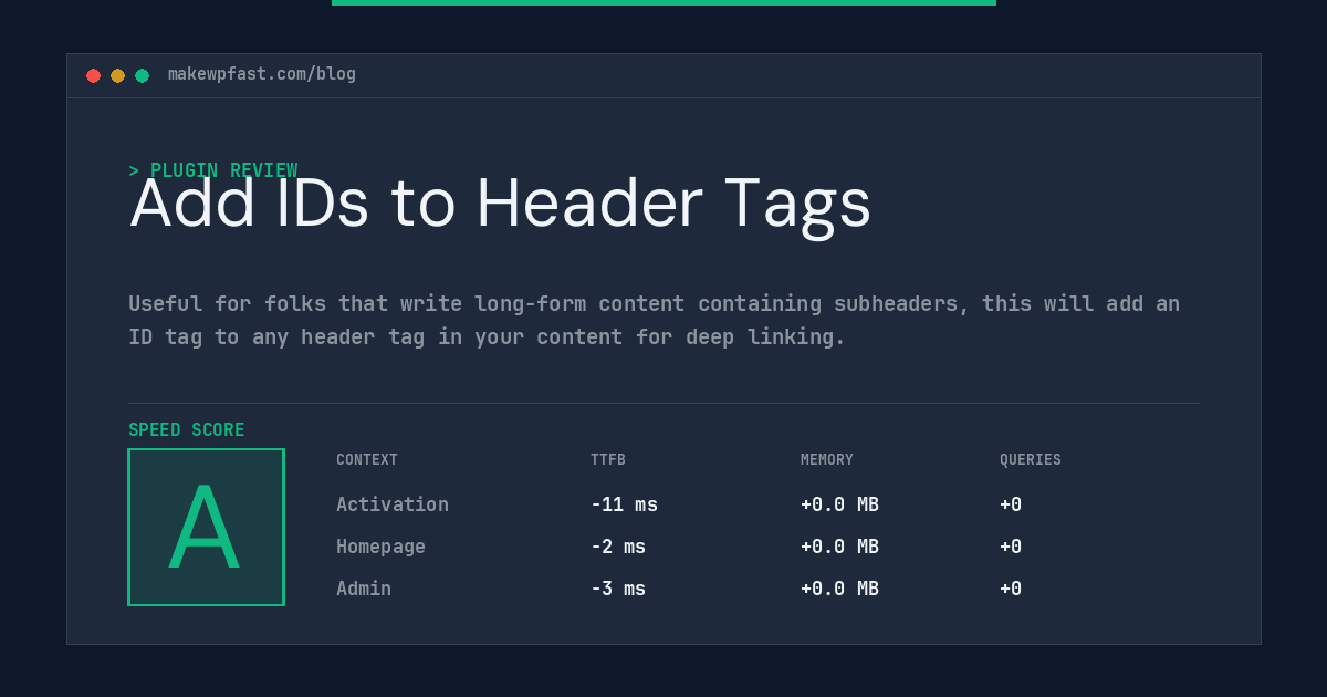 Add IDs to Header Tags - MakeWPFast