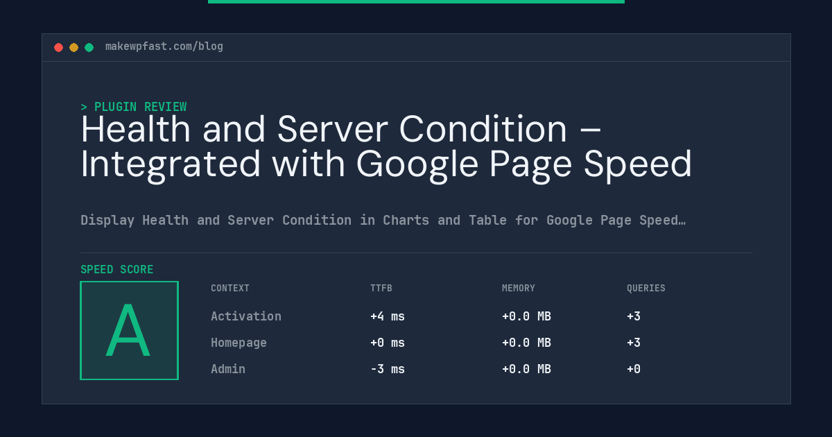 Health and Server Condition – Integrated with Google Page Speed - MakeWPFast