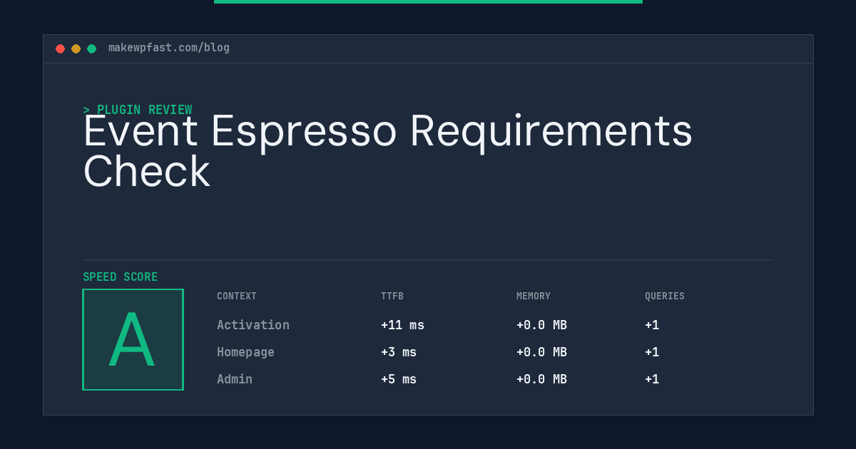 Event Espresso Requirements Check - MakeWPFast