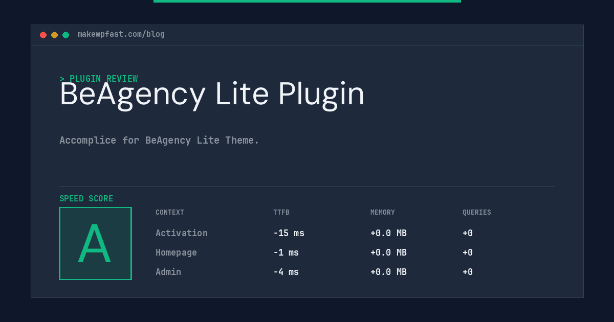 BeAgency Lite Plugin - MakeWPFast