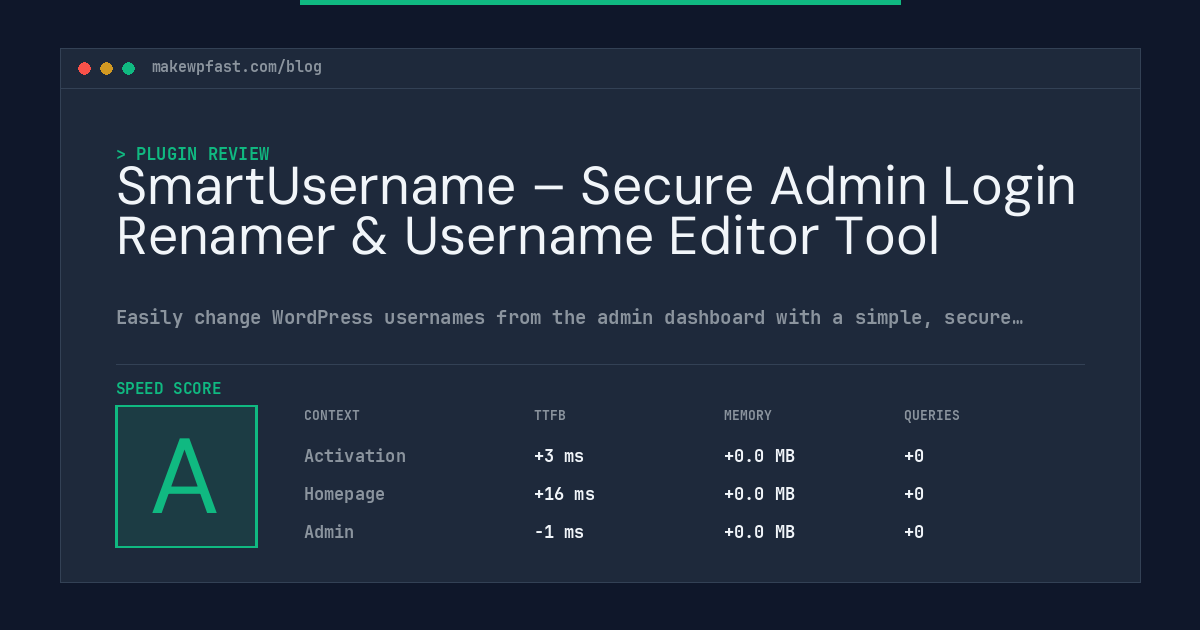 SmartUsername – Secure Admin Login Renamer & Username Editor Tool - MakeWPFast