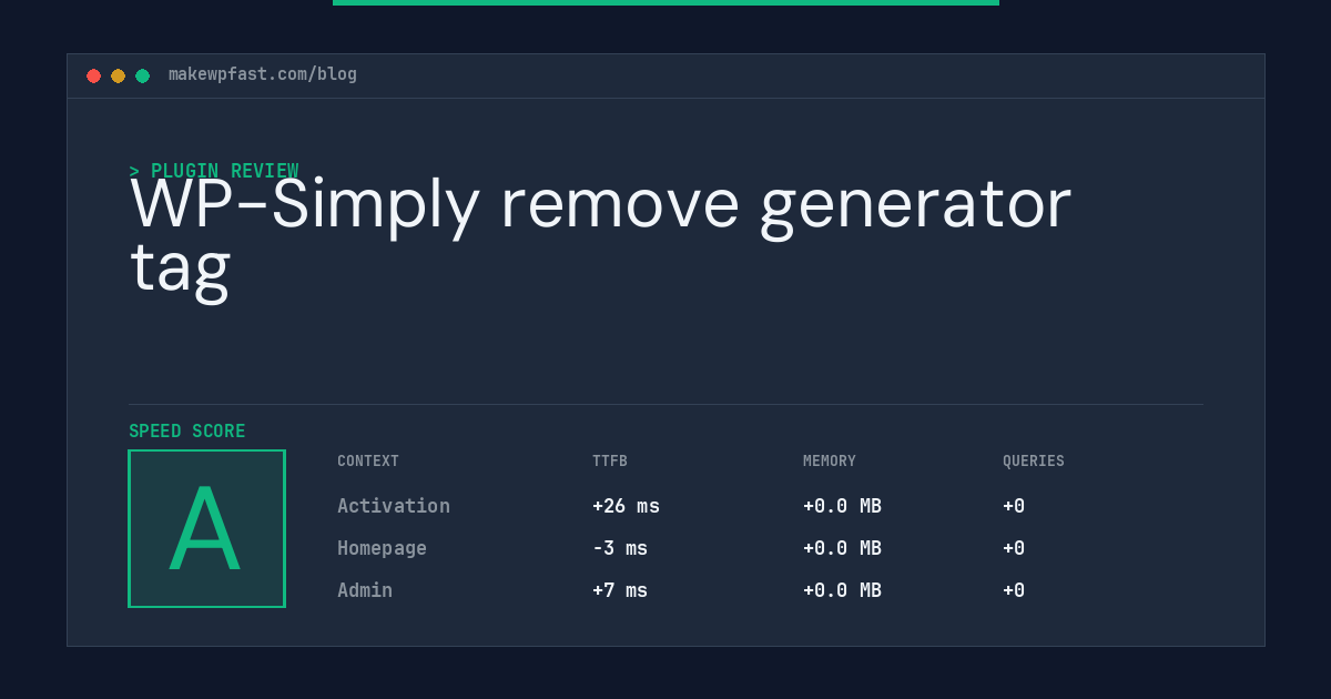 WP-Simply remove generator tag - MakeWPFast