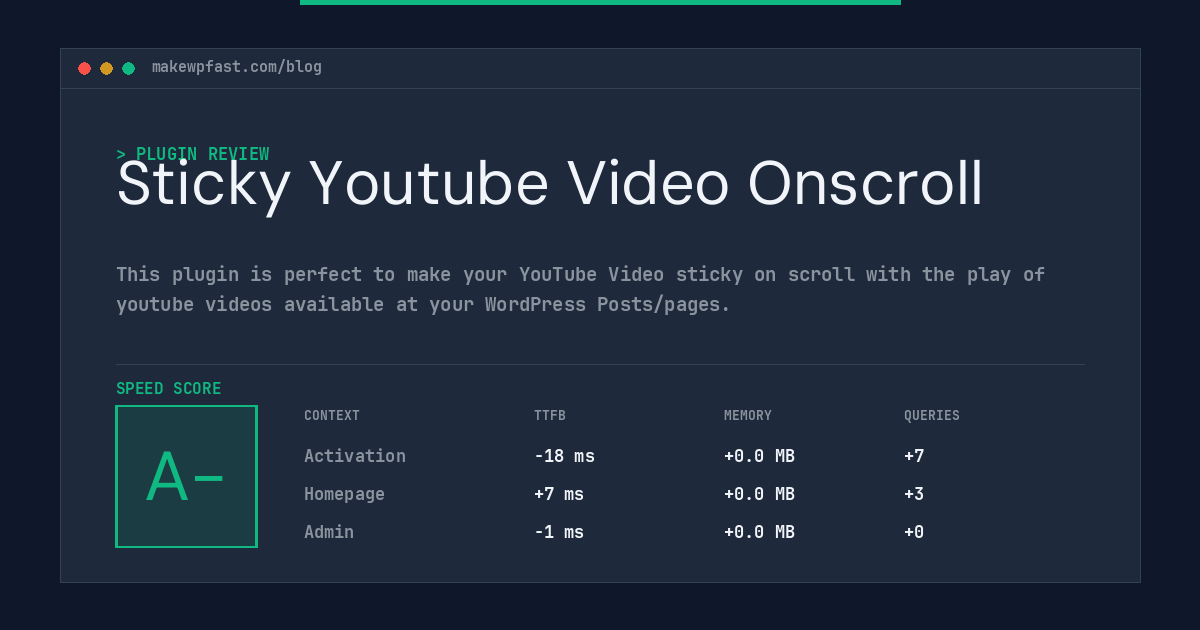 Sticky Youtube Video Onscroll - MakeWPFast