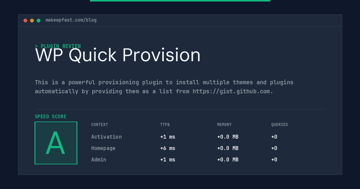 WP Quick Provision - MakeWPFast