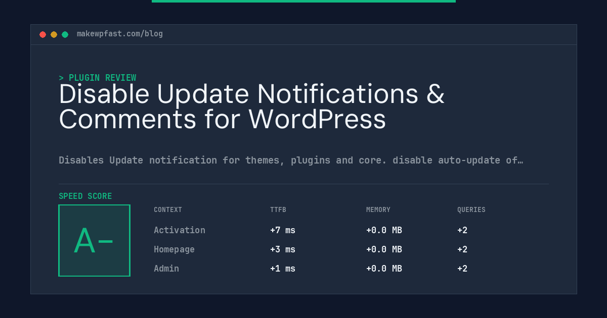 Disable Update Notifications & Comments for WordPress - MakeWPFast