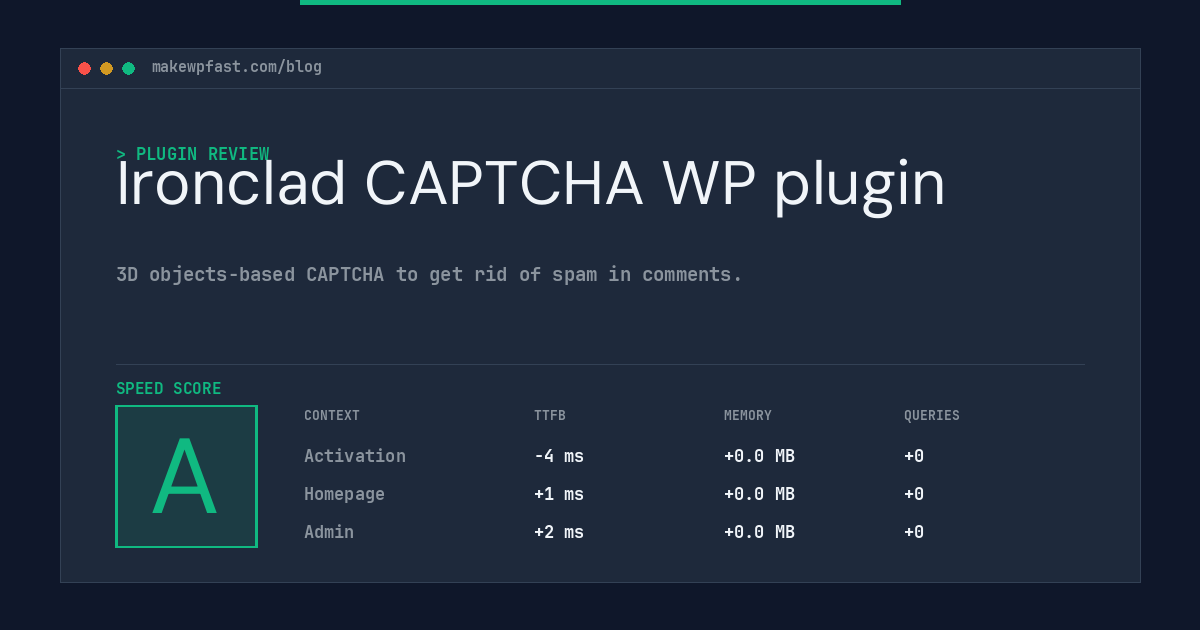 Ironclad CAPTCHA WP plugin - MakeWPFast