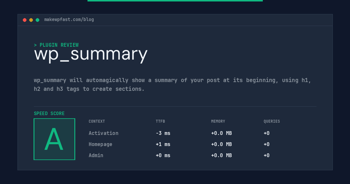 wp_summary - MakeWPFast