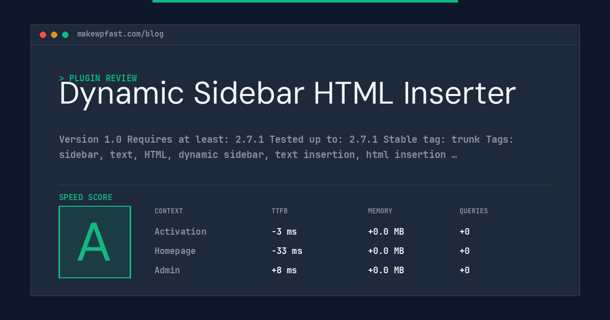 Dynamic Sidebar HTML Inserter - MakeWPFast